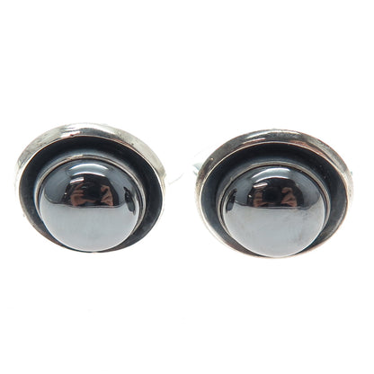 N.E. FROM 925S Sterling Silver Vintage Denmark Real Hematite Modernist Cufflinks