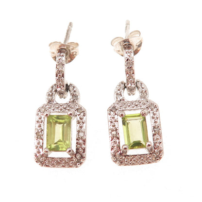 Charles Winston 925 Sterling Silver Real Diamond & Peridot Dangle Earrings