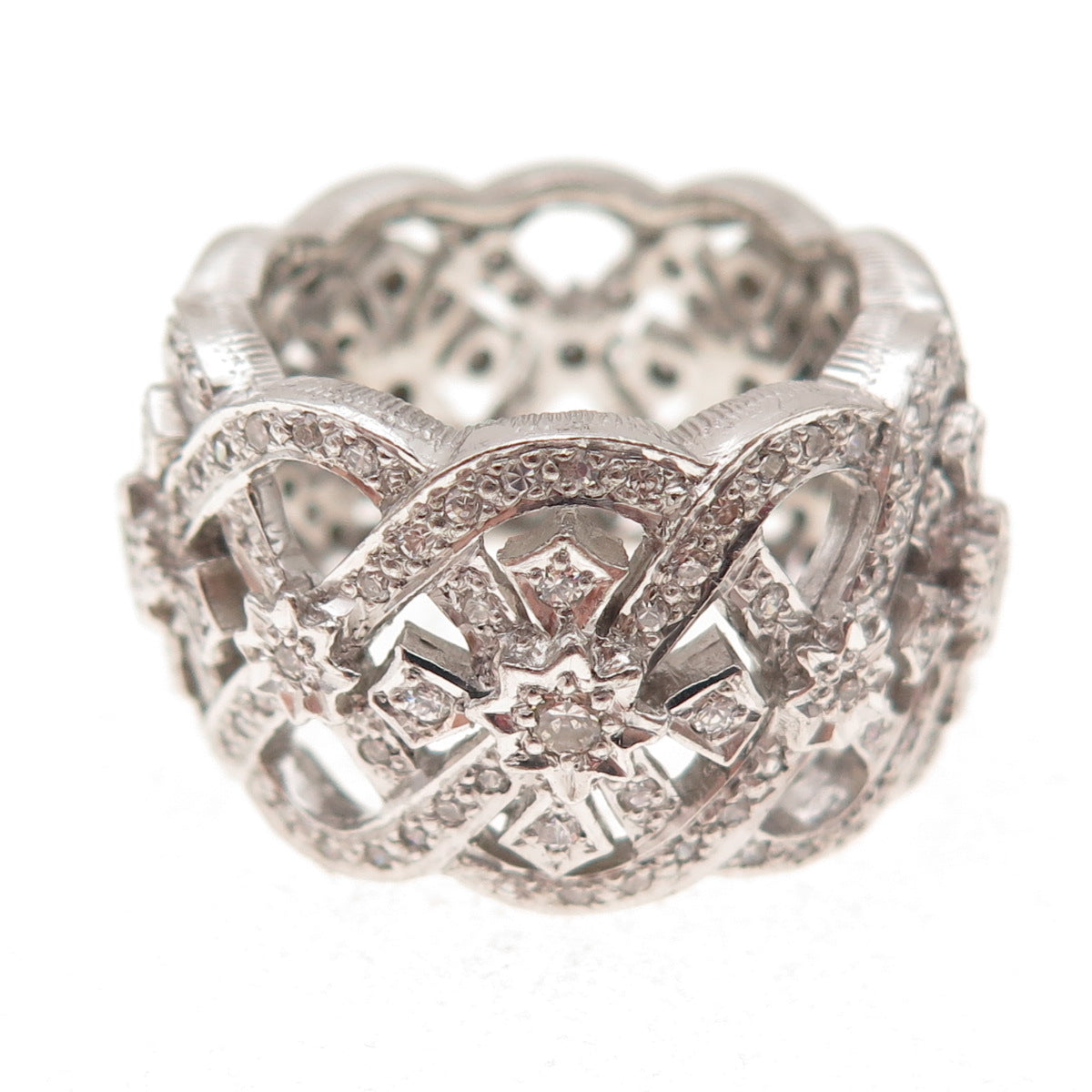 925 Sterling Silver Round-Cut C Z Cross Woven Sparkle Ring Size 8