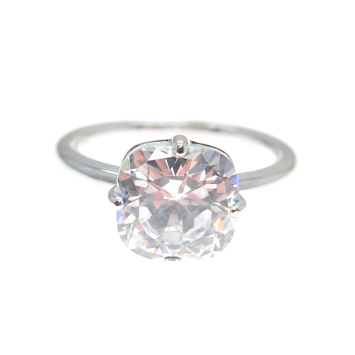 DSMK 925 Sterling Silver Cushion-Cut Shaped C Z Engagement Ring Size 7.25