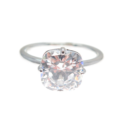 DSMK 925 Sterling Silver Cushion-Cut Shaped C Z Engagement Ring Size 7.25