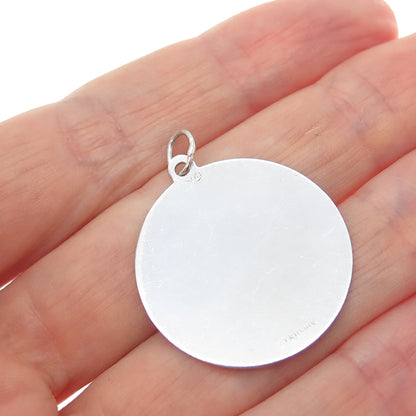 925 Sterling Silver Vintage Happy Birthday Round Tag Charm Pendant