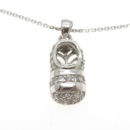 925 Sterling Silver Round-Cut C Z Baby Shoe Cable Chain Necklace 16"