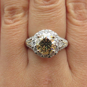 925 Sterling Silver 2-Tone Round-Cut Canary & White C Z Ring Size 8