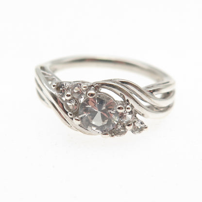 SUN 925 Sterling Silver Real Round-Cut White Topaz Engagement Ring Size 6.75
