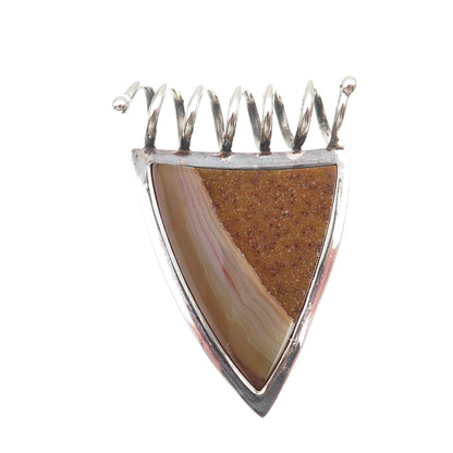 H & BJ Mackie Sterling Silver Vintage Real Druzy Agate Modernist Slide Pendant