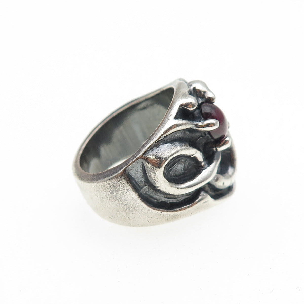 925 Sterling Silver Vintage Real Tourmaline Modernist Oxidized Ring Size 6.25
