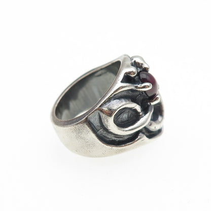 925 Sterling Silver Vintage Real Tourmaline Modernist Oxidized Ring Size 6.25