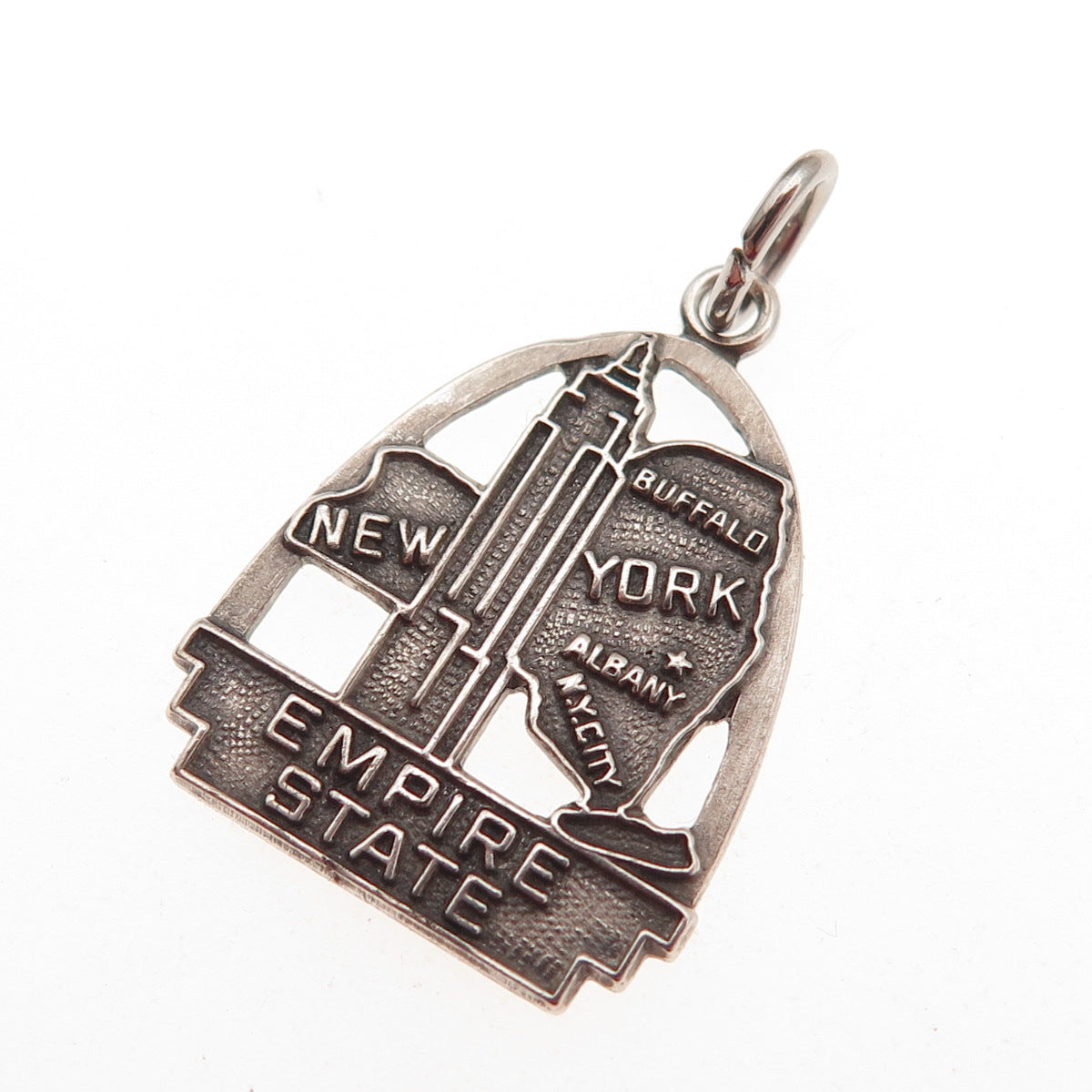 Fort Inc. 925 Sterling Silver Vintage Empire State NY Mini Charm Pendant
