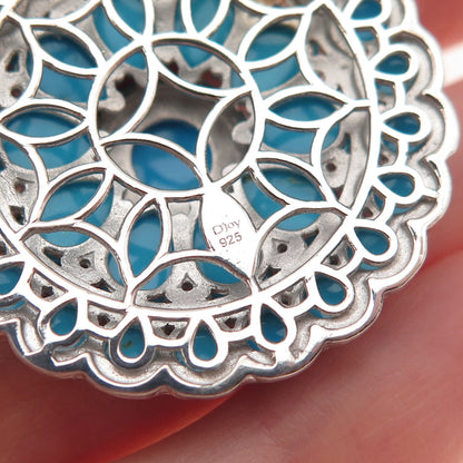 D'Joy 925 Sterling Silver Real Sleeping Beauty Turquoise & White Topaz Pendant