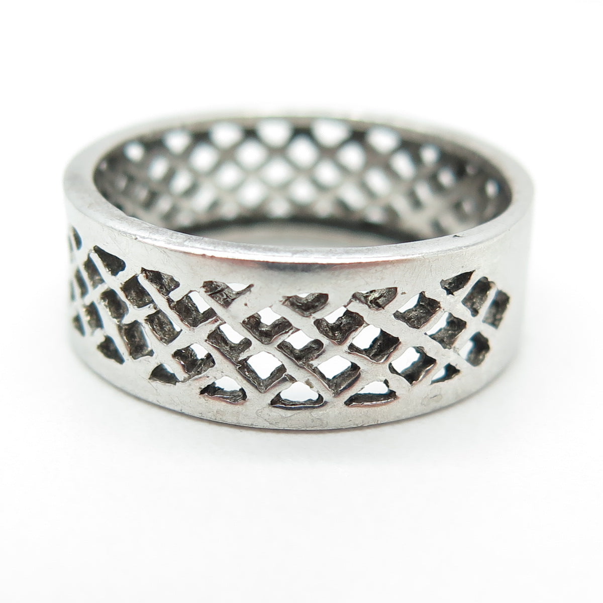 925 Sterling Silver Vintage Grid / Cage Band Ring Size 8.75