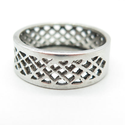 925 Sterling Silver Vintage Grid / Cage Band Ring Size 8.75