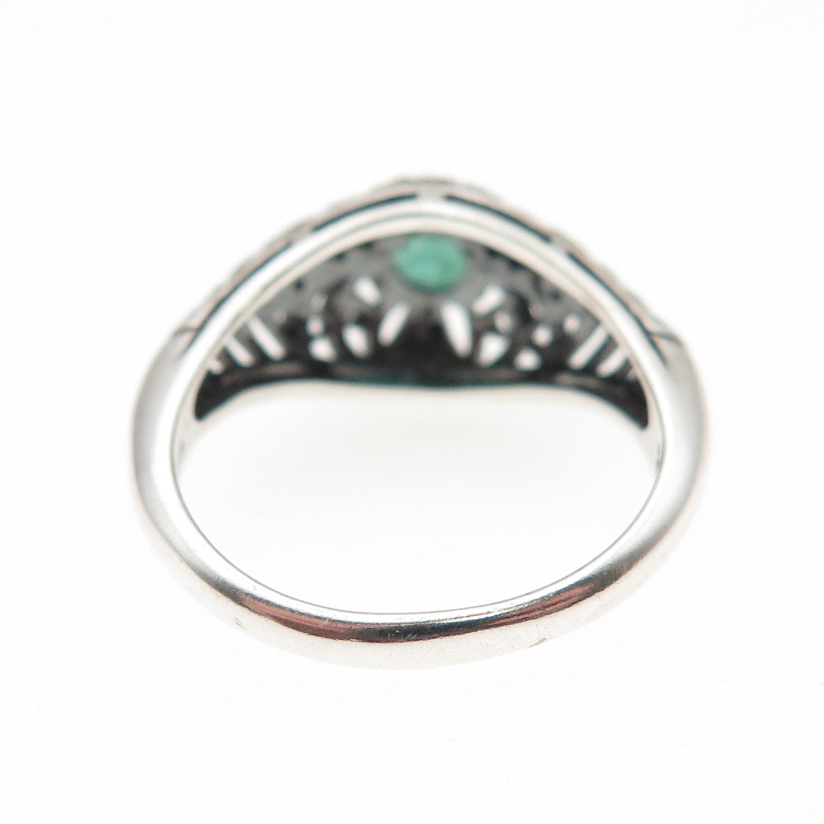 CNA Pranda 925 Sterling Silver Real Diamond & Emerald Oxidized Ring Size 6