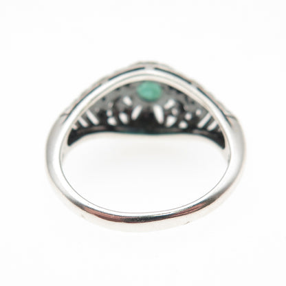 CNA Pranda 925 Sterling Silver Real Diamond & Emerald Oxidized Ring Size 6