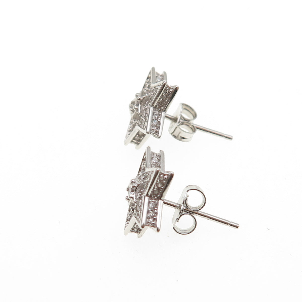 925 Sterling Silver Round-Cut Star Stud Earrings