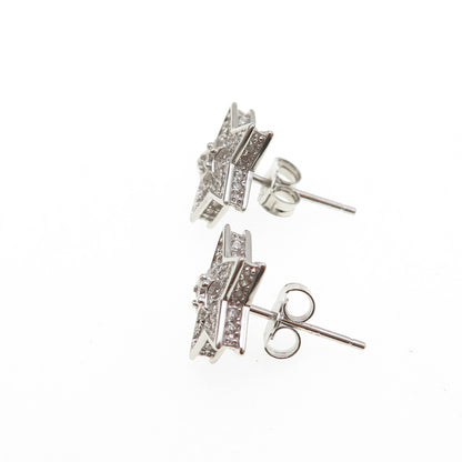 925 Sterling Silver Round-Cut Star Stud Earrings