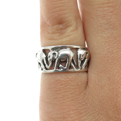 925 Sterling Silver Vintage Elephant Oxidized Band Ring Size 5.5