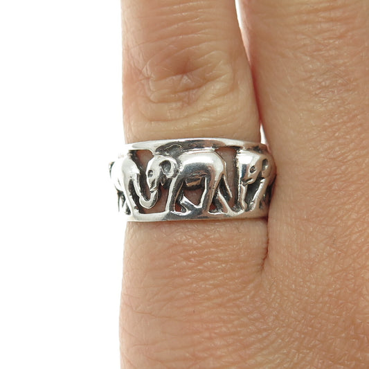 925 Sterling Silver Vintage Elephant Oxidized Band Ring Size 5.5