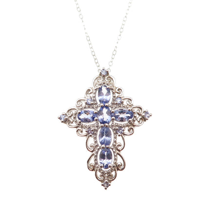 Chuck Clemency 925 Sterling Silver Real Tanzanite Cross Cable Chain Necklace 20"