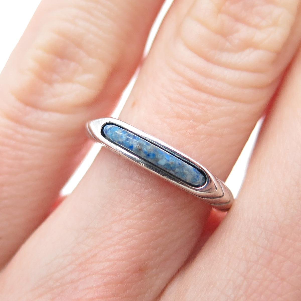 CAROLYN POLLACK Old Pawn 925 Sterling Silver Vintage Lapis Inlay Ring Size 5.25