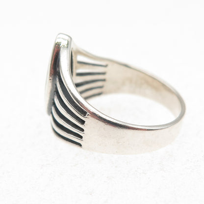925 Sterling Silver Vintage Real MOP Modernist Oxidized Ring Size 7