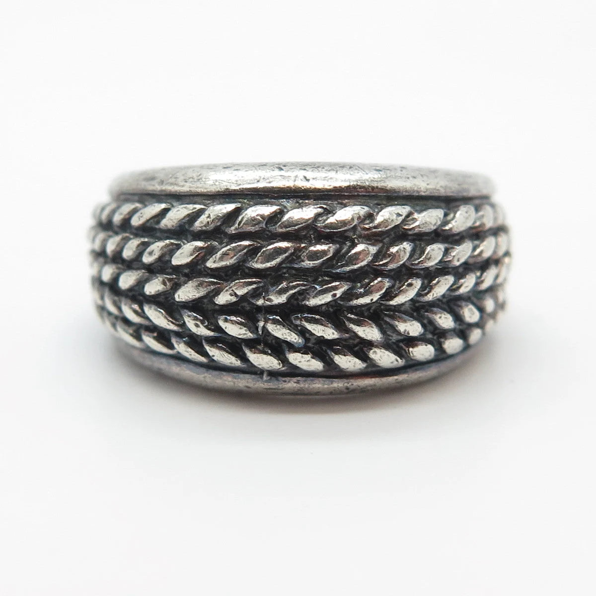 925 Sterling Silver Vintage Woven Wide Ring Size 7