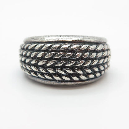 925 Sterling Silver Vintage Woven Wide Ring Size 7