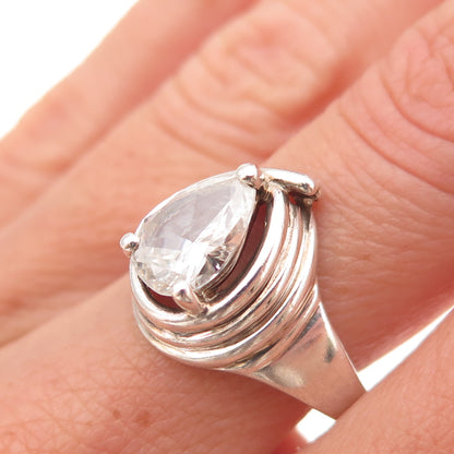925 Sterling Silver Vintage Pear-Cut C Z Modernist Oxidized Ring Size 8.25