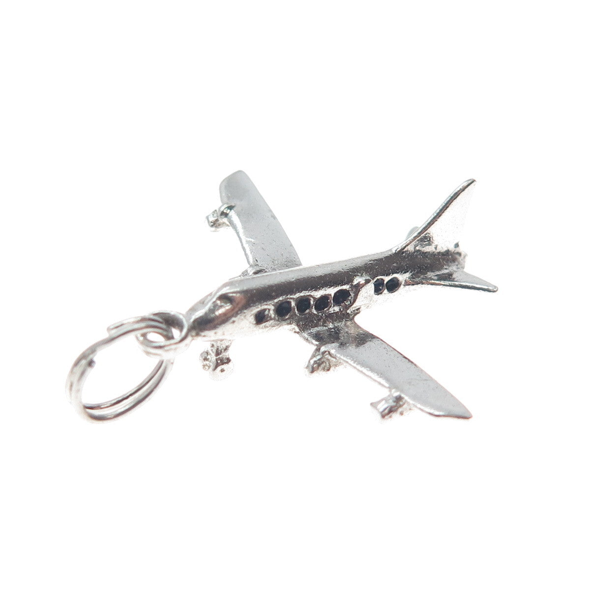 J.M. FISHER 925 Sterling Silver Vintage Airplane 3D Charm Pendant