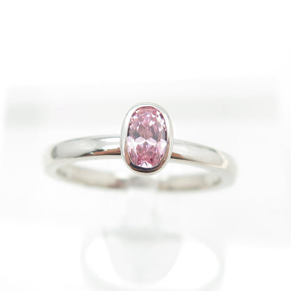 925 Sterling Silver Oval-Cut Pink C Z Ring Size 6.75