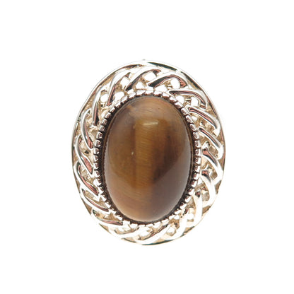 Badavici 925 Sterling Silver Vintage Real Tiger Eye Woven Ring Size 7.25