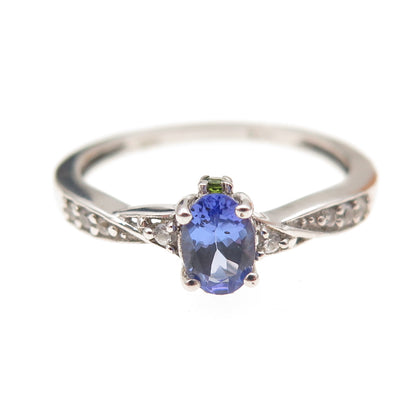 Chuck Clemency 925 Sterling Silver Real Tanzanite & White Topaz Ring Size 8