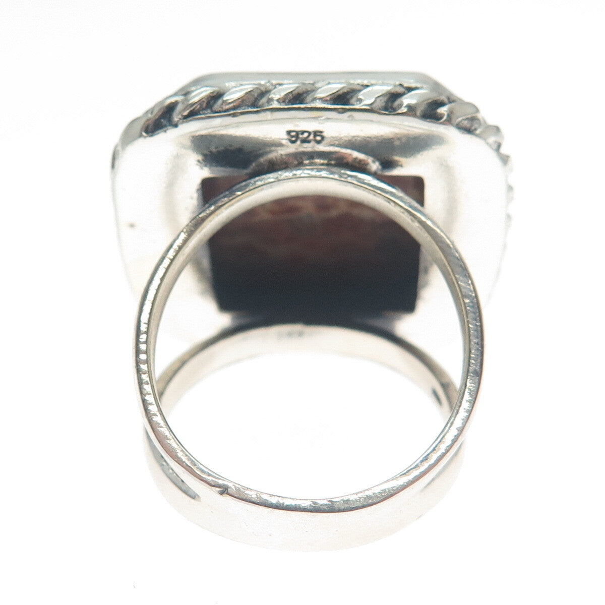 925 Sterling Silver Vintage Real Jasper Twisted Bezel Oxidized Ring Size 8
