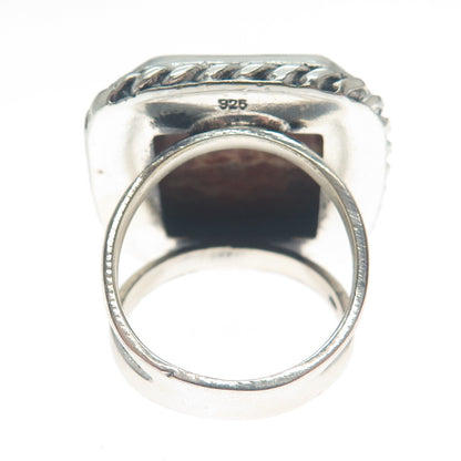 925 Sterling Silver Vintage Real Jasper Twisted Bezel Oxidized Ring Size 8