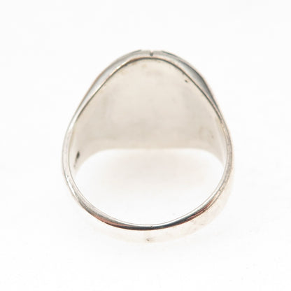 925 Sterling Silver Vintage Real Black Onyx Modernist Dome Ring Size 8