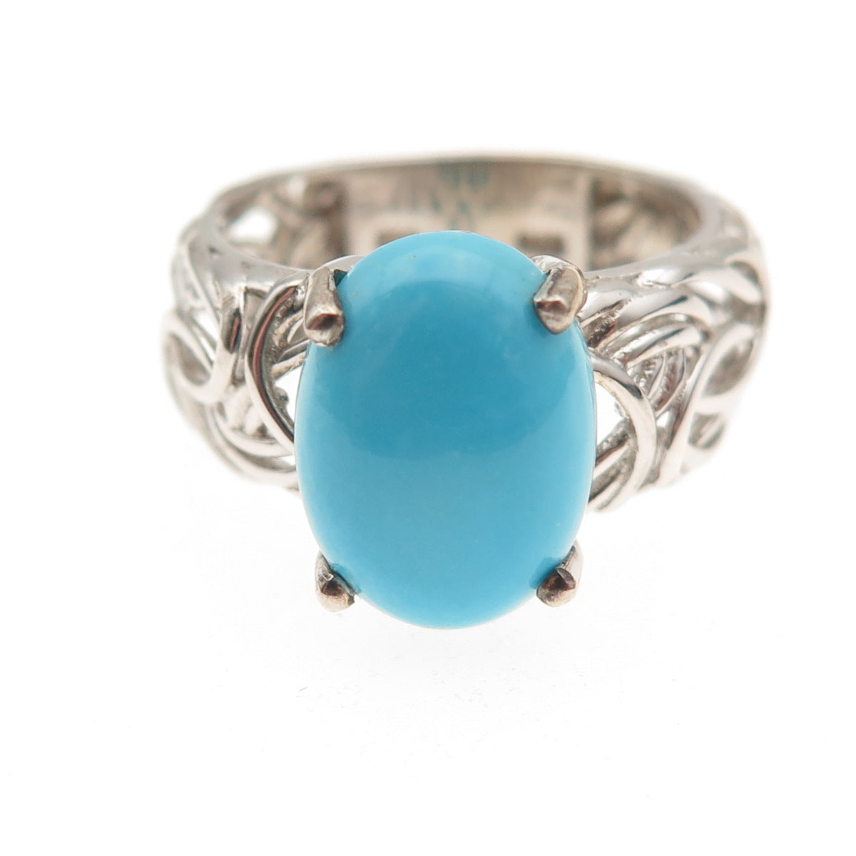 Chuck Clemency 925 Sterling Silver Real Turquoise Byzantine Ring Size 8.25