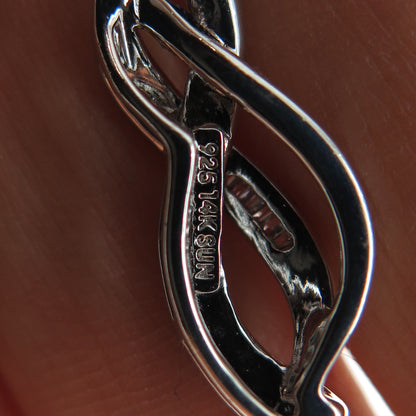 SUN 925 Sterling Silver 14K Gold Real Diamond Infinity Charm Pendant
