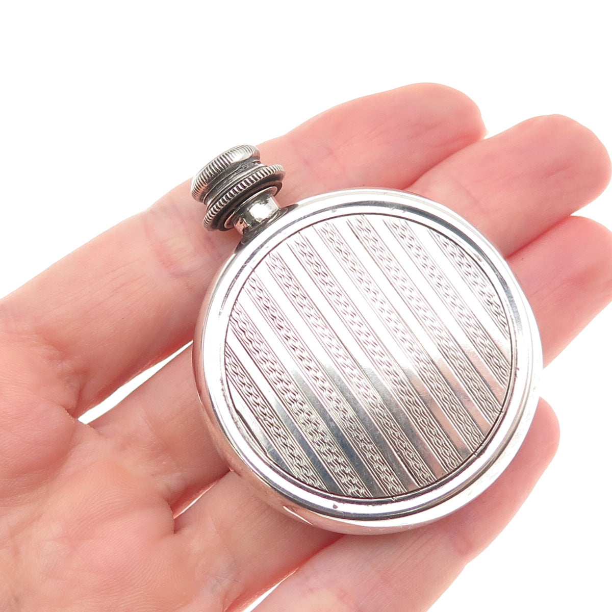 900 Silver Antique Art Deco Oxidized Round Perfume Bottle