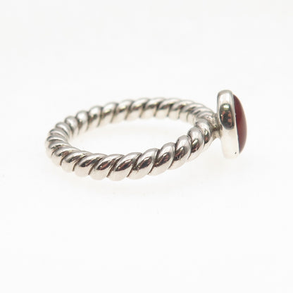 925 Sterling Silver Vintage Real Agate Twisted Oxidized Ring Size 4.75