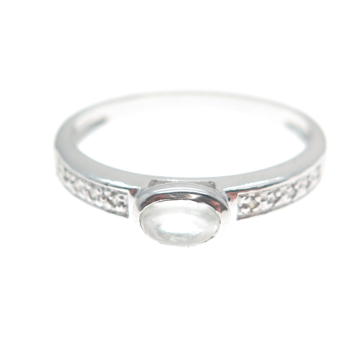 925 Sterling Silver Real Diamond & White Topaz Stackable Ring Size 7.25