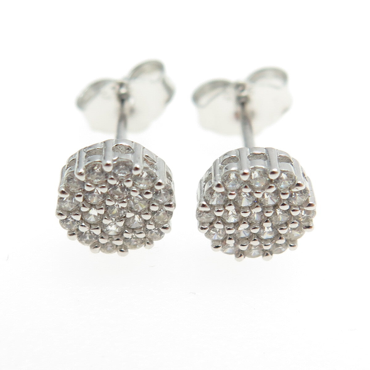 925 Sterling Silver Round-Cut C Z Sparkling Stud Earrings