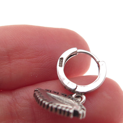 925 Sterling Silver Enamel & C Z Evil Eye Dangle Charm Hoop Earrings