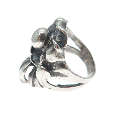 925 Sterling Silver Vintage Modernist Flower Oxidized Ring Size 4.5