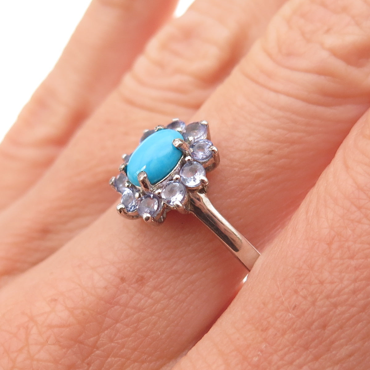Chuck Clemency 925 Sterling Real Sleeping Beauty Turquoise Tanzanite Ring Size 8