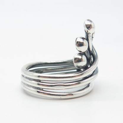 925 Sterling Silver Vintage Three-Row Swirl & Beaded Ring Size 6.5