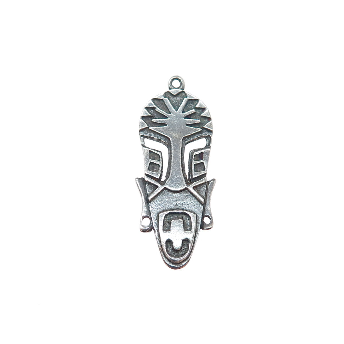 925 Sterling Silver Vintage African Tribal Mask Oxidized Charm Pendant