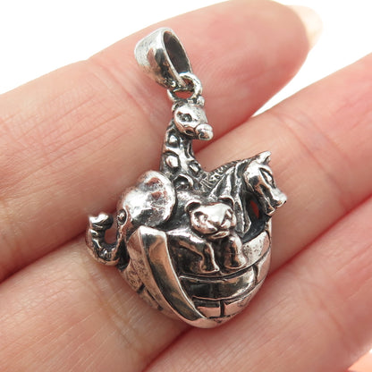 925 Sterling Silver Vintage Noah's Ark Religious Oxidized Charm Pendant