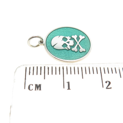 925 Sterling Silver Turquoise Enamel Skull Crossbones Minimalist Charm Pendant