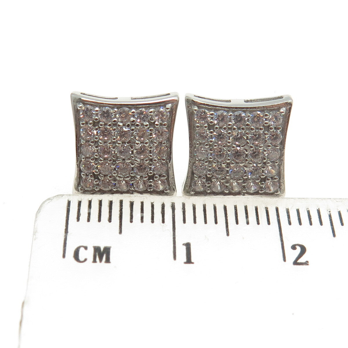 925 Sterling Silver Round-Cut C Z Princess Square Stud Earrings