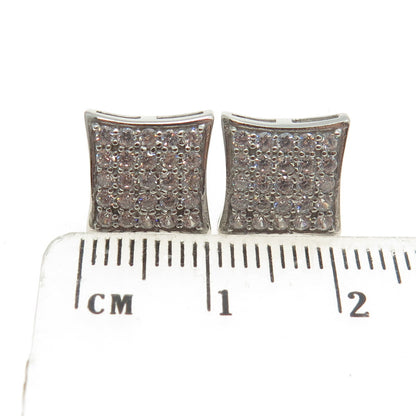 925 Sterling Silver Round-Cut C Z Princess Square Stud Earrings